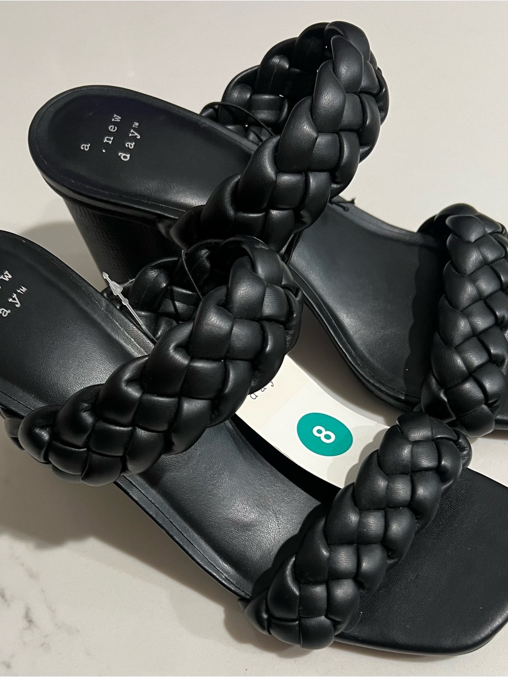 a new day Black Braided Double-Strap Block Heel Sandals